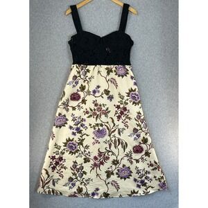 Tuckernuck Chantilly Vine Ella Midi Dress Black Lace Bustier Cream Floral Size 6